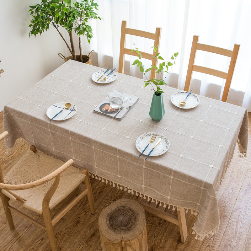 Pastoral Plaid Tassel Tablecloth