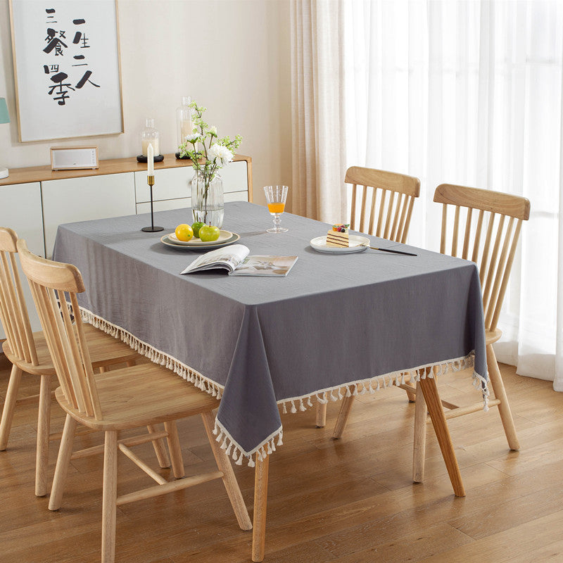 Simple Tassel Tablecloth Pure Color Washed Cotton Tablecloth