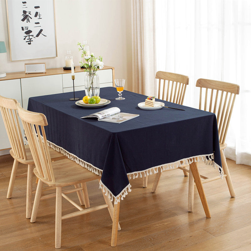 Simple Tassel Tablecloth Pure Color Washed Cotton Tablecloth